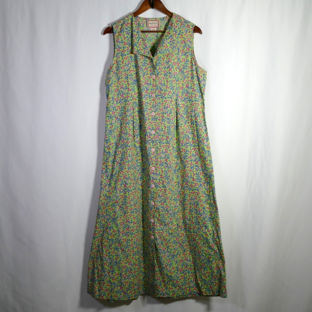 Vintage April Cornell Garden Floral Button Front Maxi Dress Size M Cottagecore